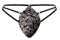 Male power 419-303 gridlocked thong straps rings color printed sleek men’s thong with geometric black white purple olive pattern