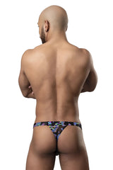 Black male power 433-294 hazy dayz micro thong with vibrant purple and blue abstract mushroom pattern visible from back