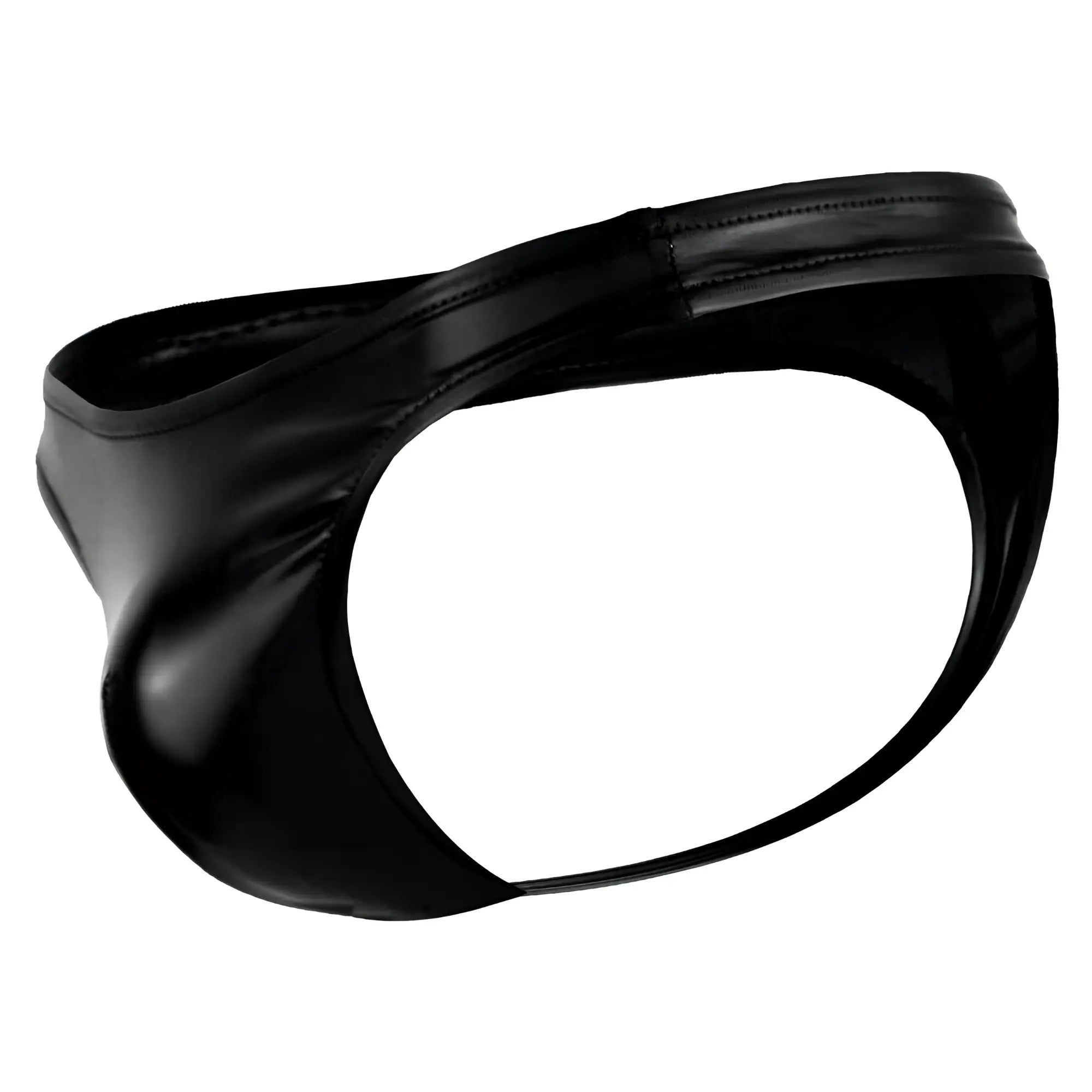 Black glossy faux leather male power 440003 liquid onyx classic thong with sleek form-fitting design