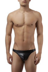 Male power 440003 liquid onyx classic thong in black glossy faux leather with a sleek minimalist design
