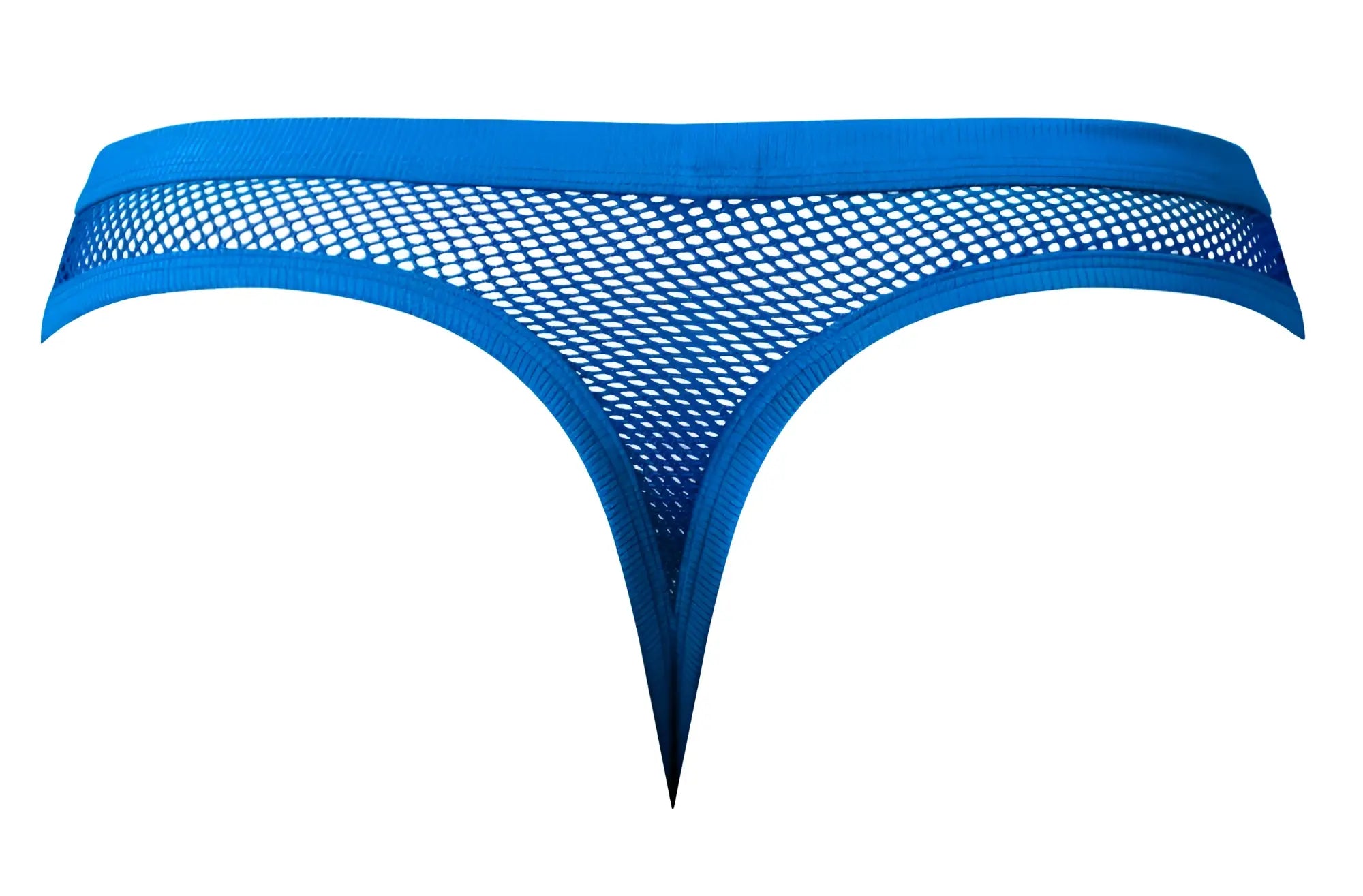 Male Power 441-11C Fishnet 2 Bong bright blue mesh thong with solid fabric waistband and leg openings