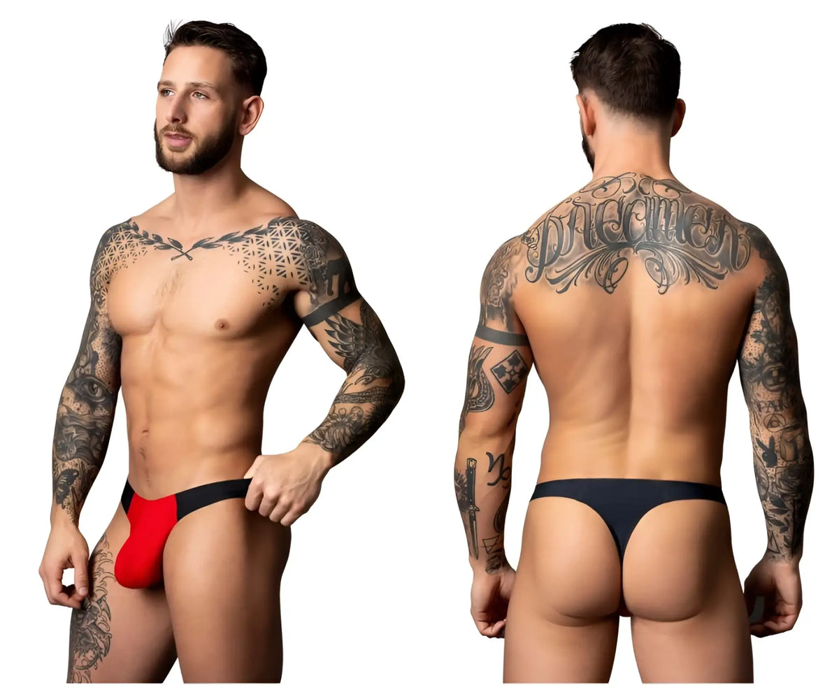 Male power 442-300 hot mesh bong thong in black and red with bold modern design and breathable mesh fabric