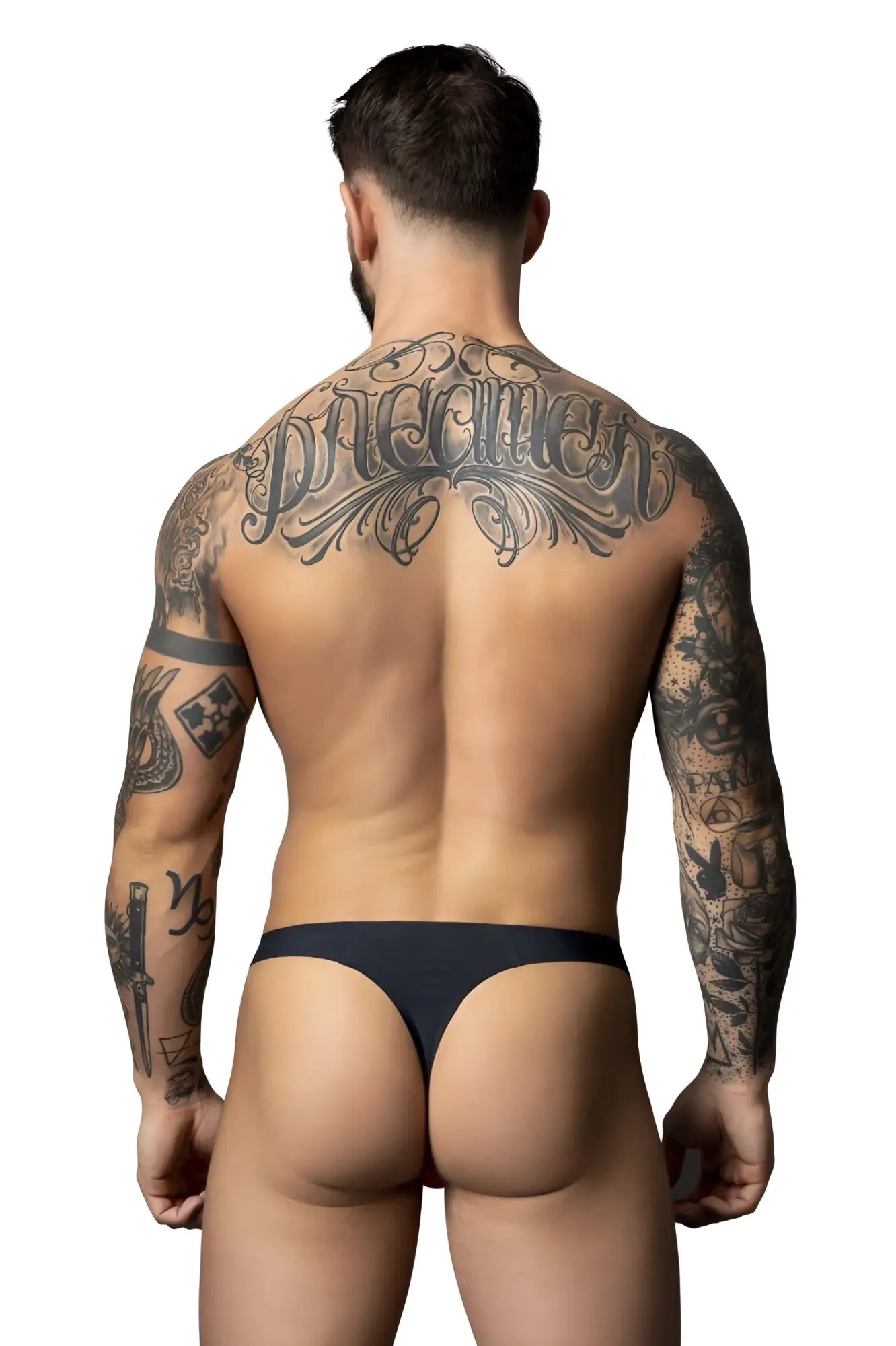 Black-red male power 442-300 hot mesh thong in sleek minimalist design showing back side details