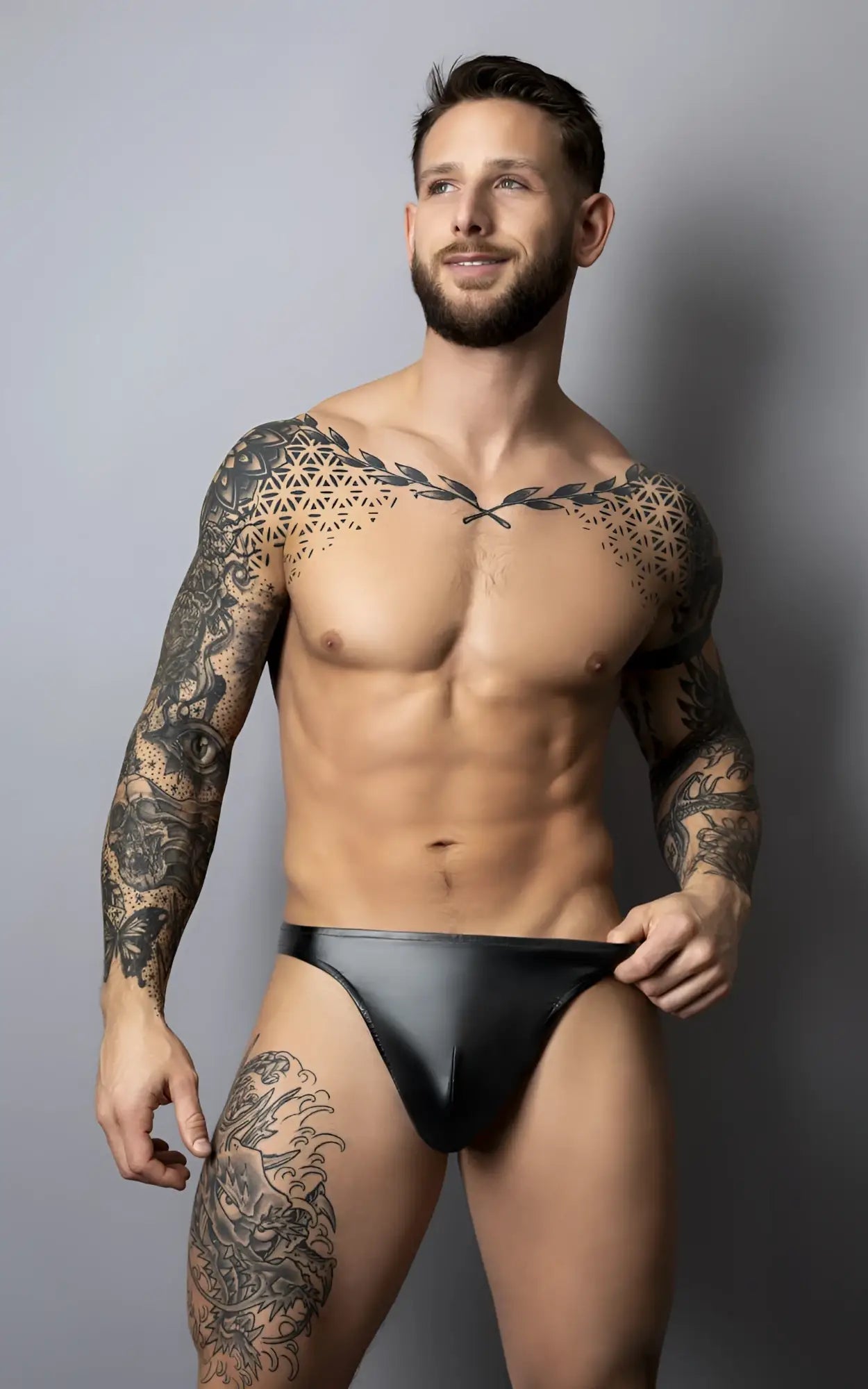 Black leather male power 442-301 liquid onyx 2.0 bong thong showing the back side design