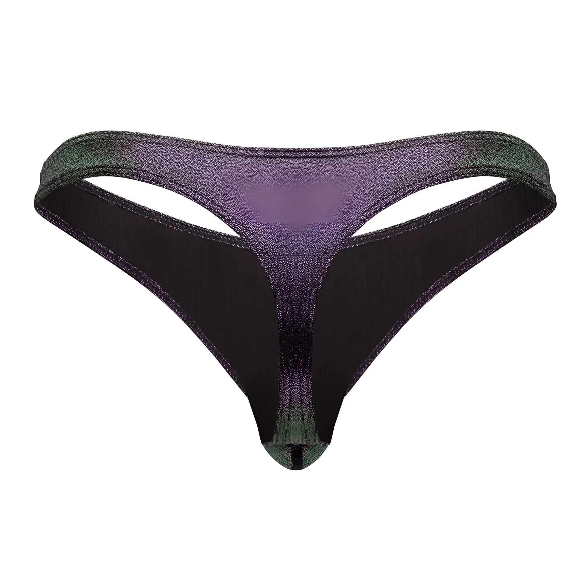 Male power 443-277 hocus pocus uplift bong thong in purple and green shimmer with textured glittery fabric