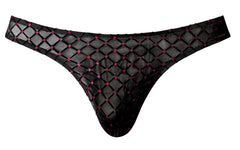 Male power 443-296 widow maker classic thong black sheer mesh with sparkling pink and red rhinestones diamond pattern