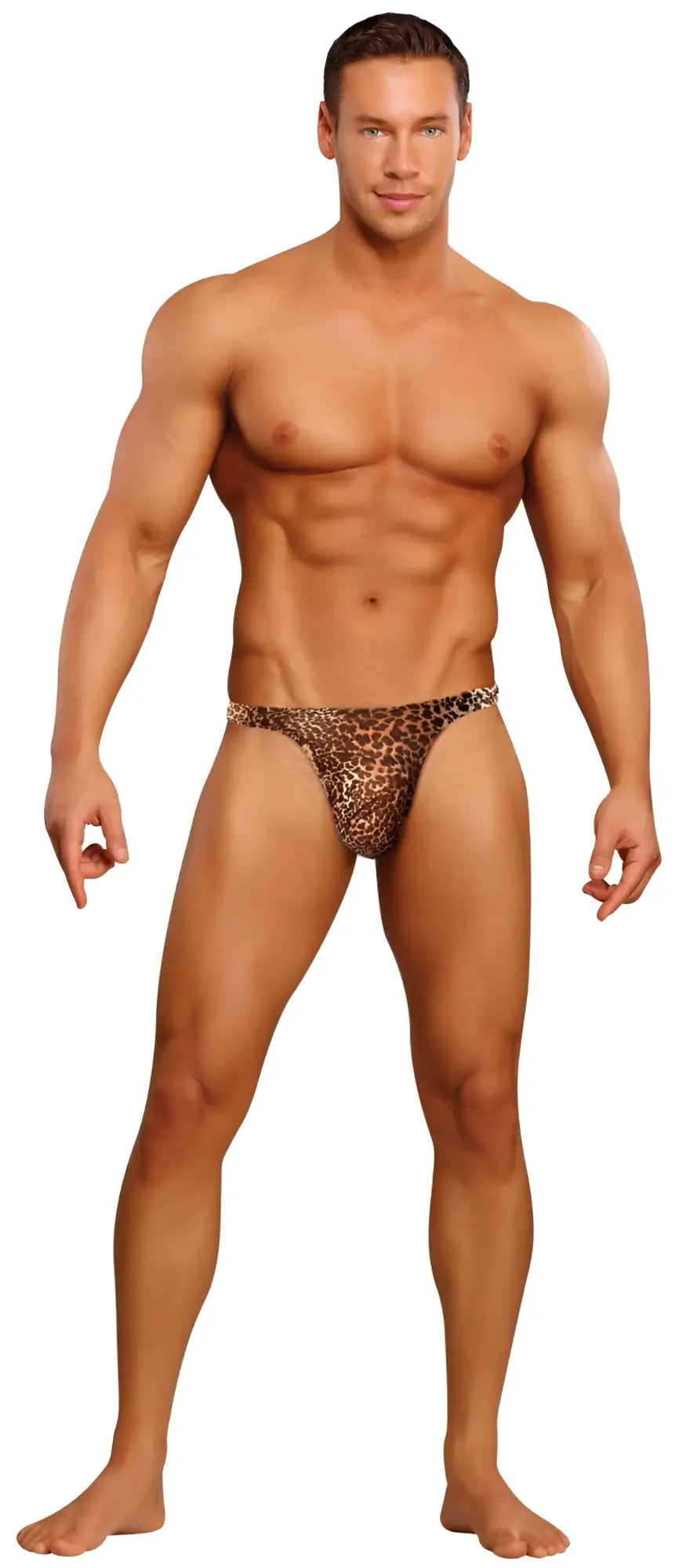 Male power 444030 animal wonder thong in brown leopard print designed as male underwear briefs