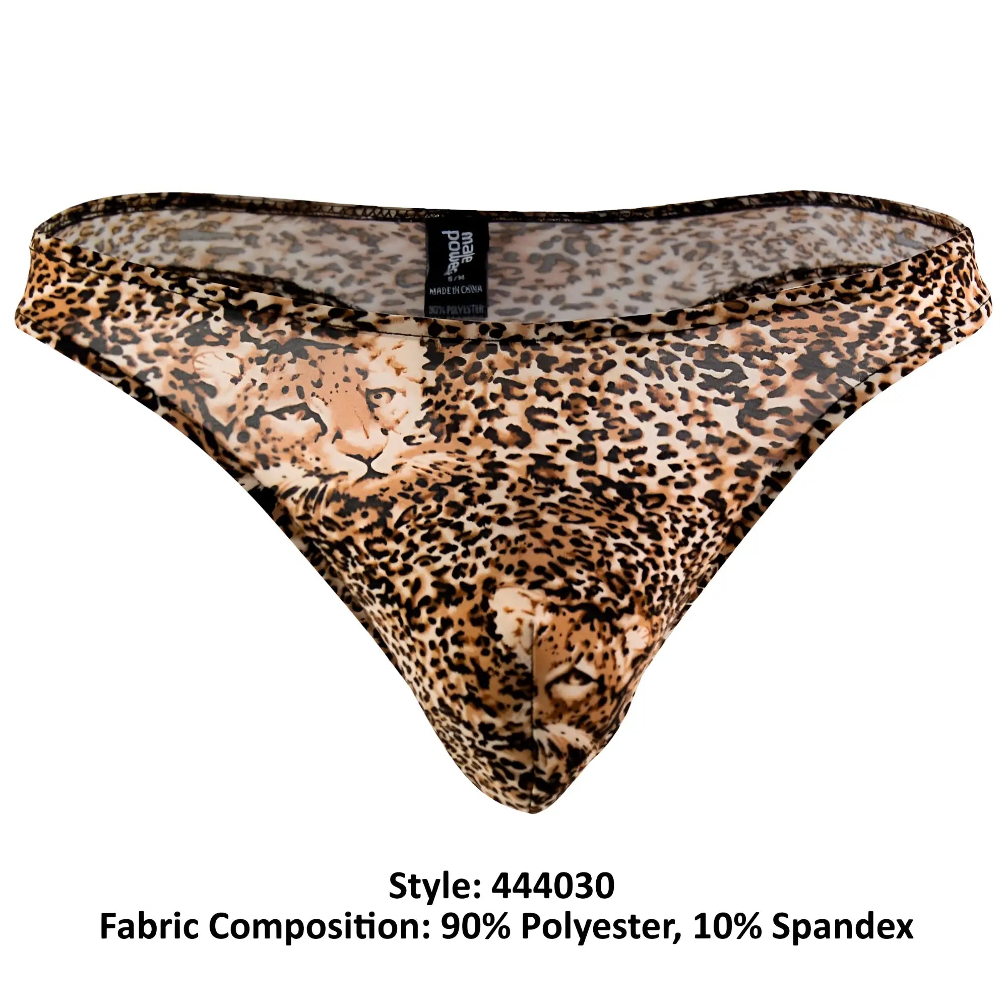 Brown male power 444030 animal wonder thong leopard print made of 90 polyester 10 spandex showing back side