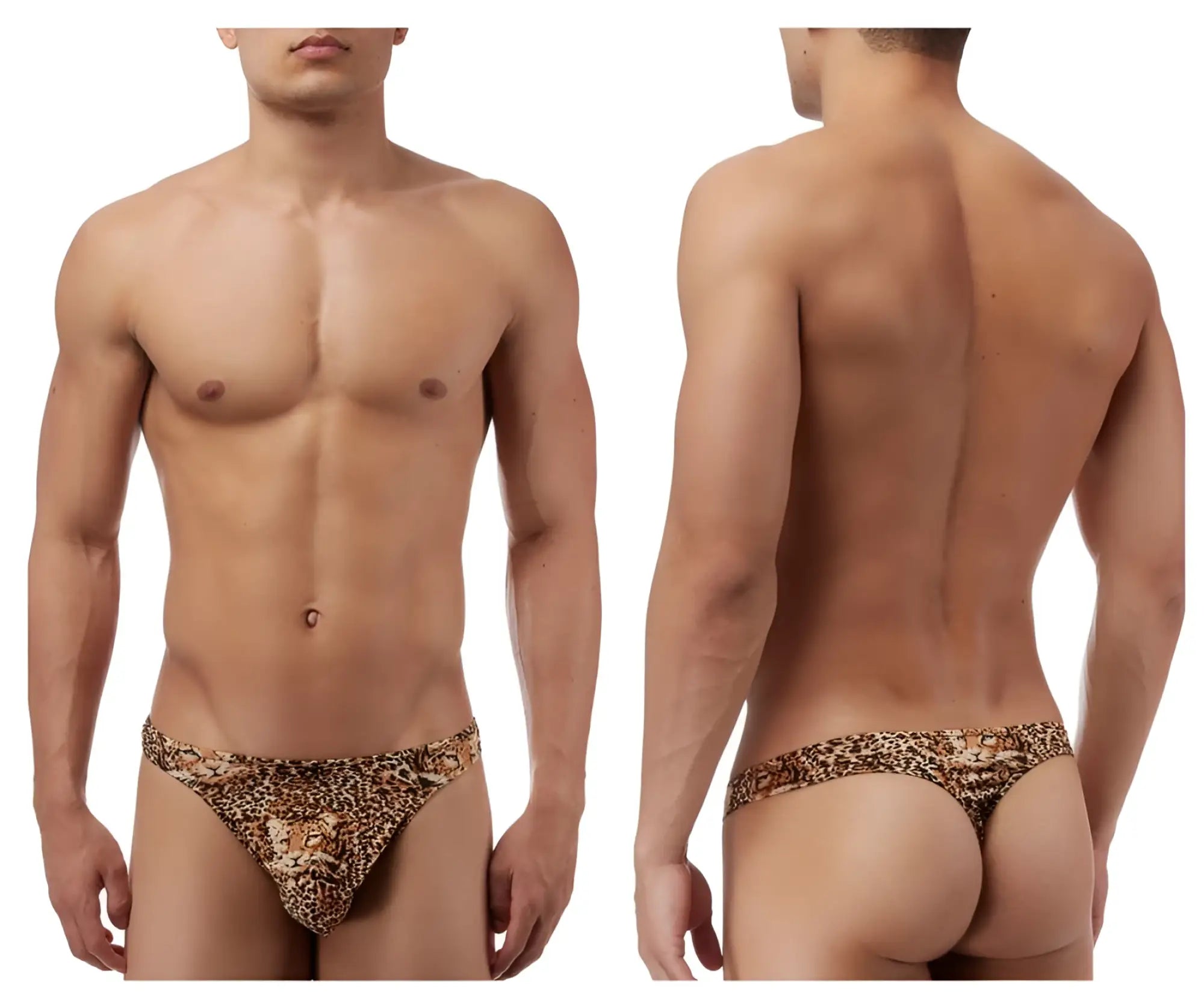 Male power 444030 animal wonder brown leopard-print men’s briefs with ornate decorative design