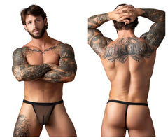Male power 449-11c fishnet black mesh thong with solid black waistband designed as a male g-string