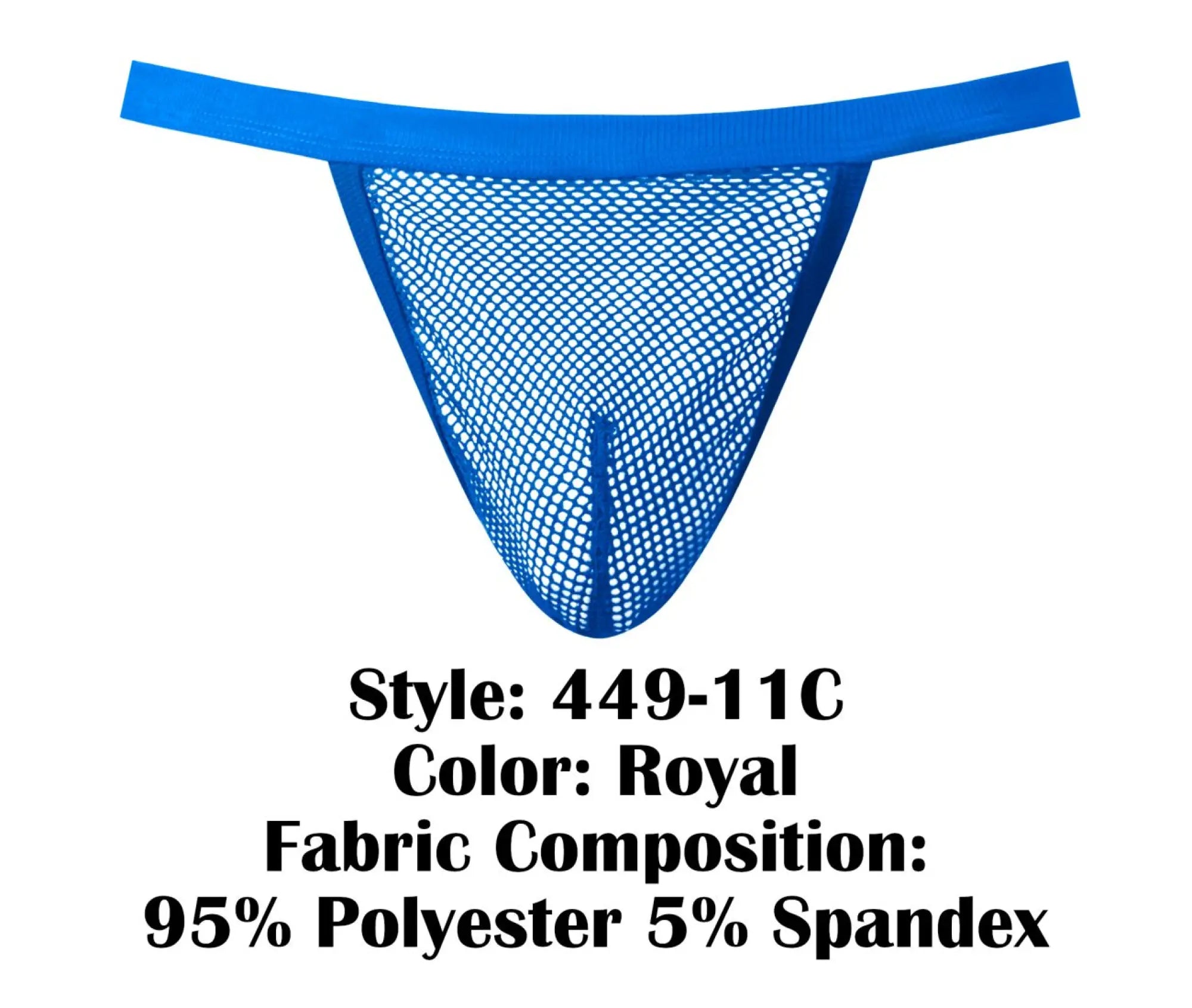 Male power 449-11c fishnet 2 g-string in royal blue mesh made of 95% polyester and 5% spandex