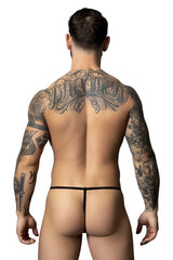 Male Power 450 301 Liquid Onyx 2 0 black g string with a thin minimalist design shown from the back side