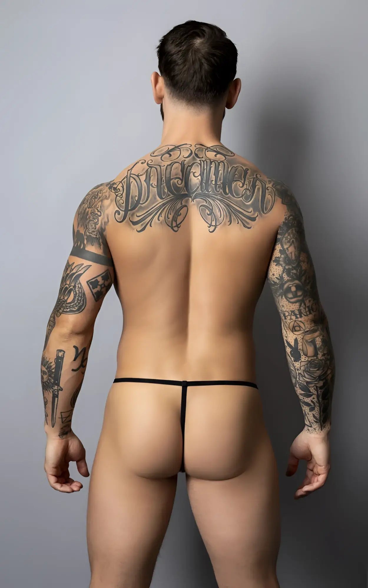 Blue male power 450-301 liquid onyx 2.0 g-string with thin minimalist design in black thong style back view