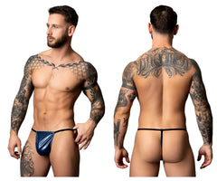 Blue metallic male power 450-301 liquid onyx 2.0 g-string thong with black trim visible from the back side
