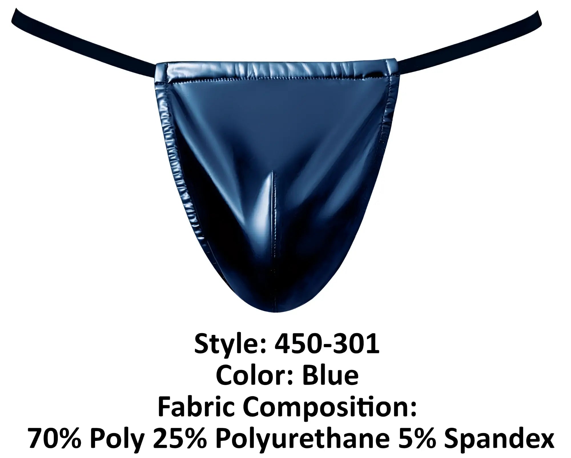 Blue shiny latex thong with black elastic straps from male power liquid onyx 20 g-string collection