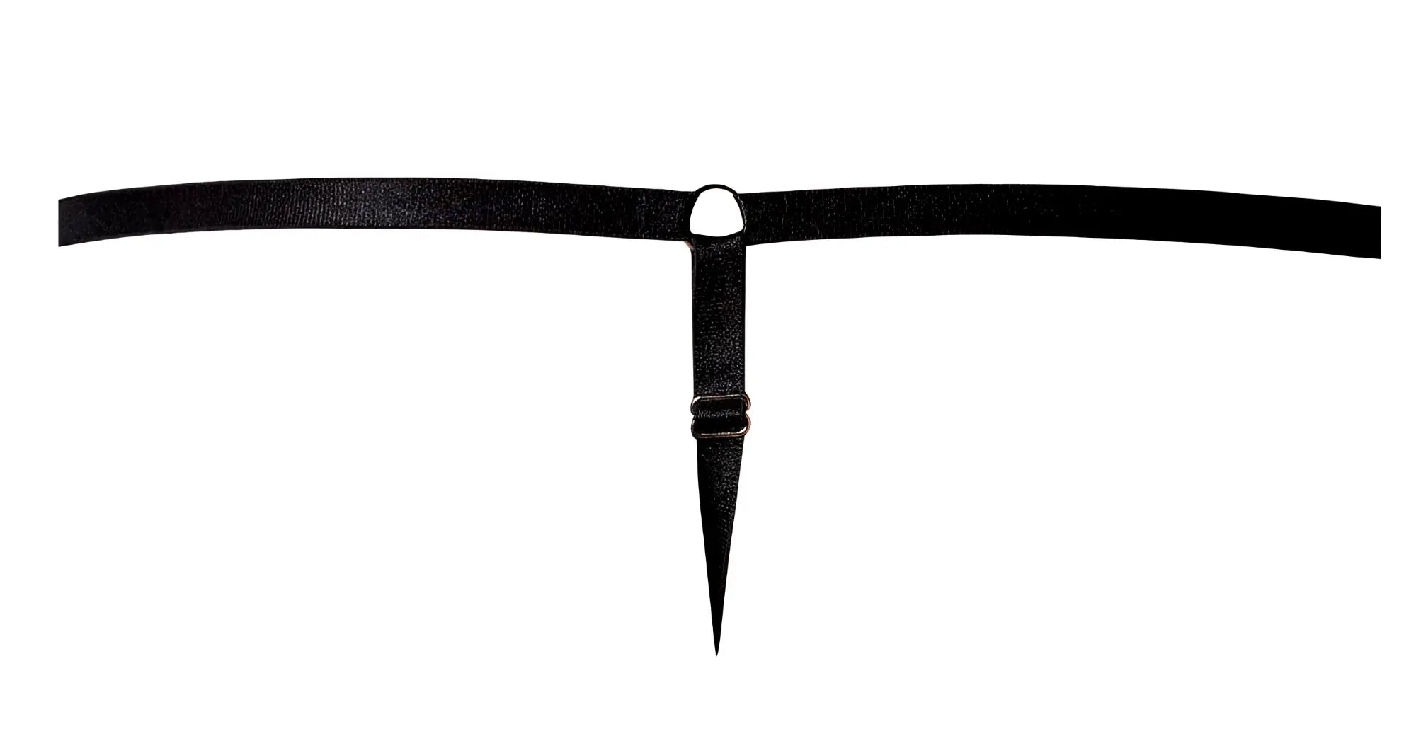 Black leather thong belt with silver metal ring and pointed tip for male power 451-295 go wild adjustable g-string