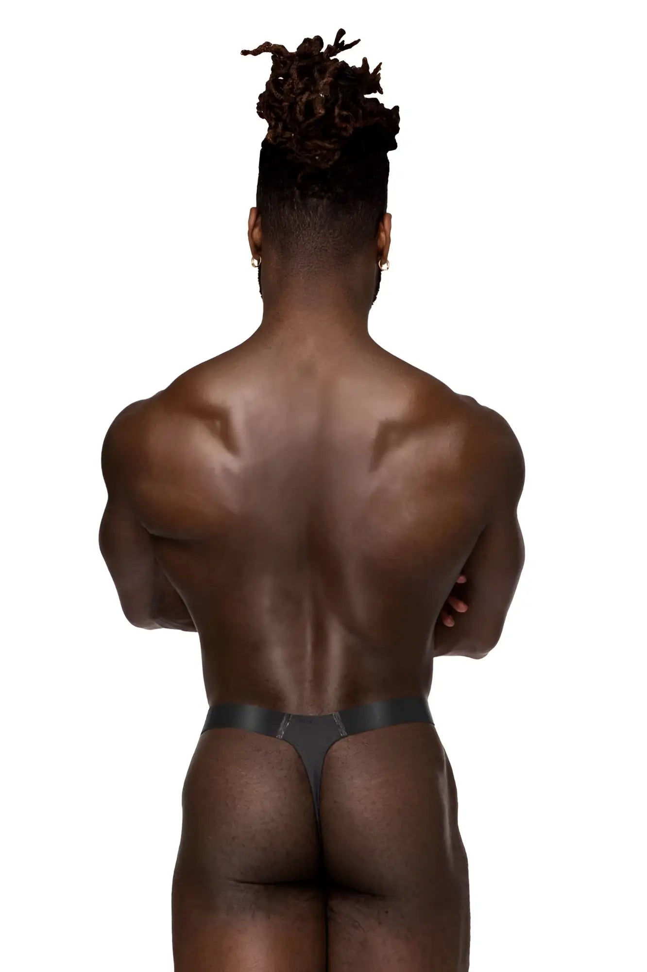 Black male power 462-281 easy breezy thong with sleek design and subtle branding on waistband showing front view