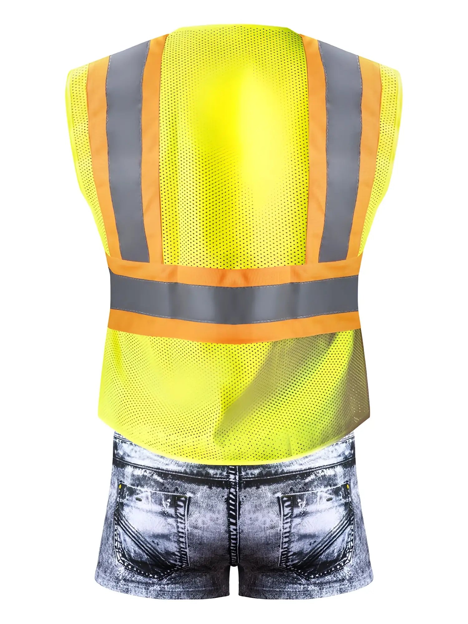 Male power mpc-010 working hard costume denim bright yellow high-visibility safety vest with reflective gray and orange