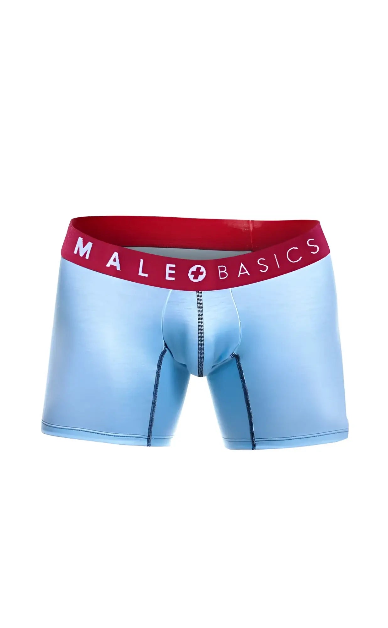 Light blue men’s boxer briefs with red waistband featuring male basics logo from malebasics 3-pack boxer brief boats