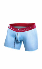 Light blue men’s boxer briefs with red waistband and male basics logo from the malebasics 3-pack boxer brief boats