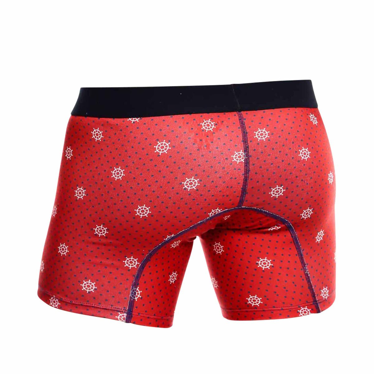 Malebasics 3-pack timon boxer brief in red with navy waistband and white ship wheel pattern for comfortable men’s wear