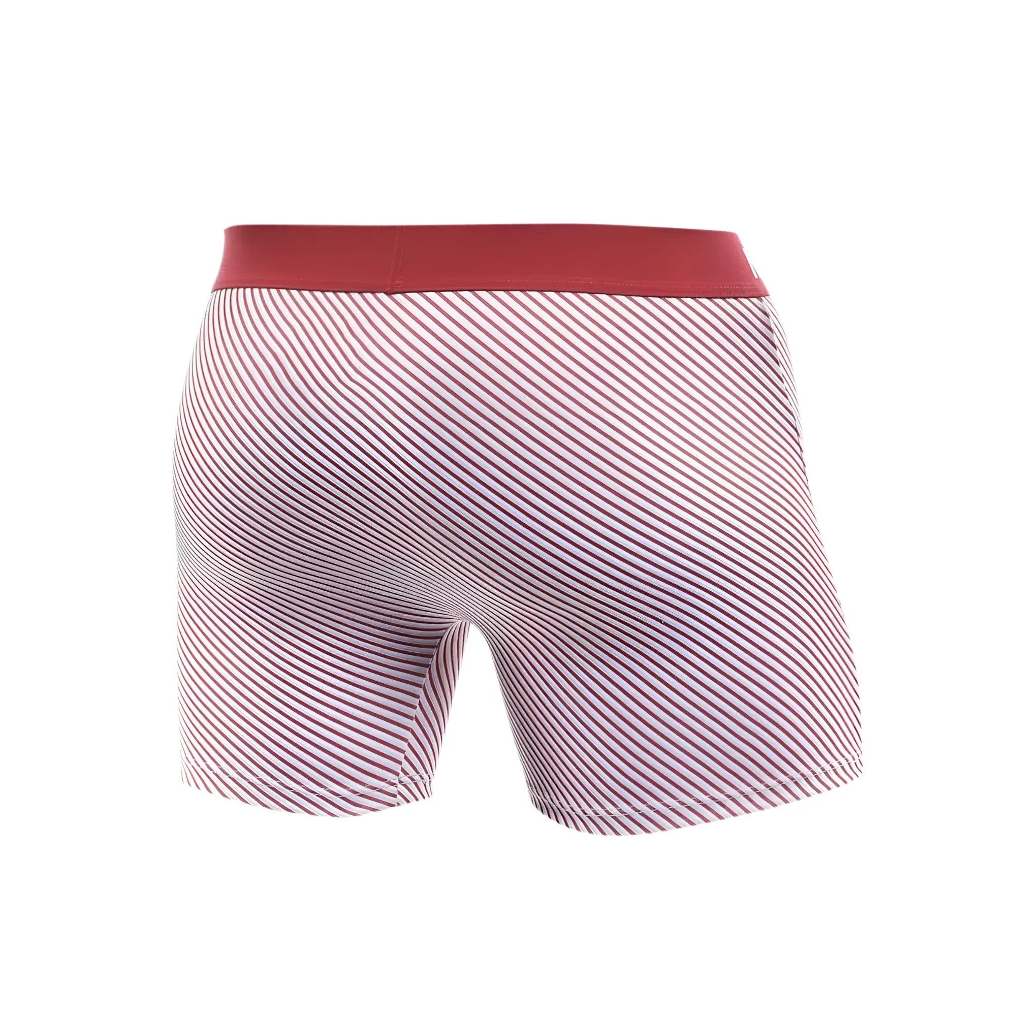Red and white striped malebasics boxer briefs with solid red waistband comfortable breathable fabric