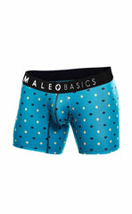 Blue patterned men’s boxer briefs with black waistband and male basics logo from malebasics 3-pack boxer brief stache