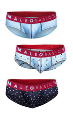 Malebasics 3-pack brief prints boats featuring three pairs of men’s briefs with red waistbands and boat motifs