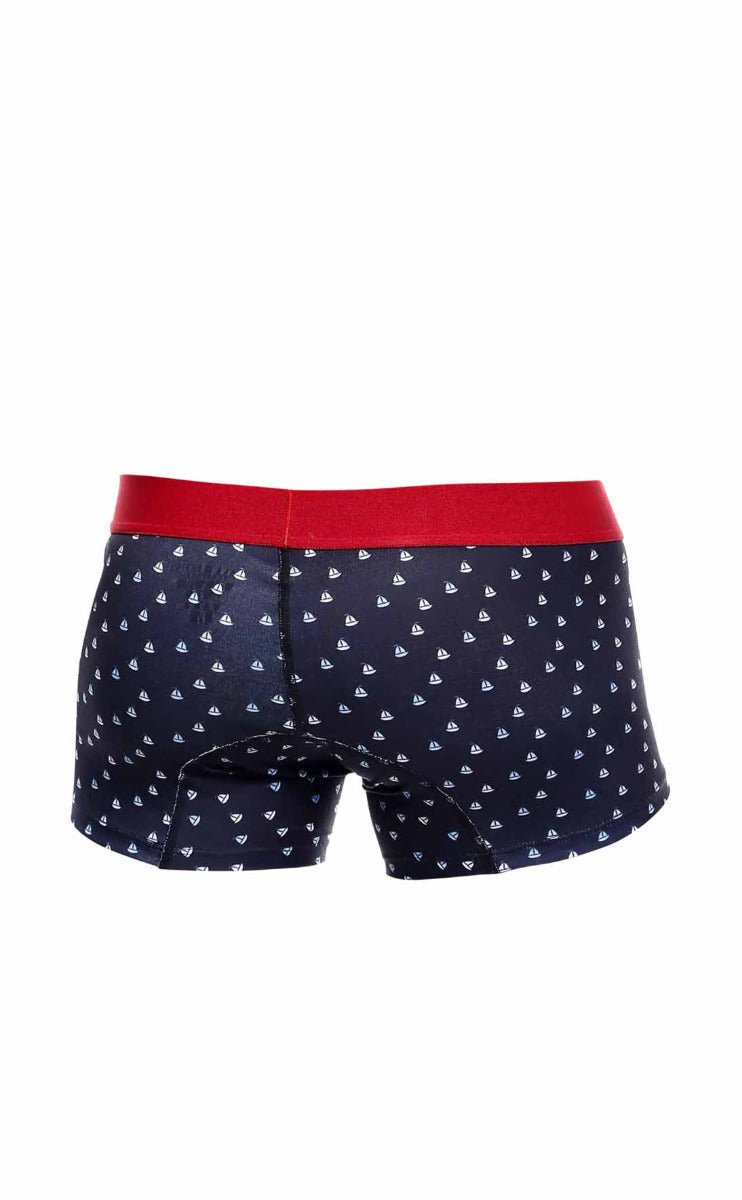 Malebasics 3-pack trunk boats navy blue boxer briefs with red waistband and white sailboat pattern for everyday wear