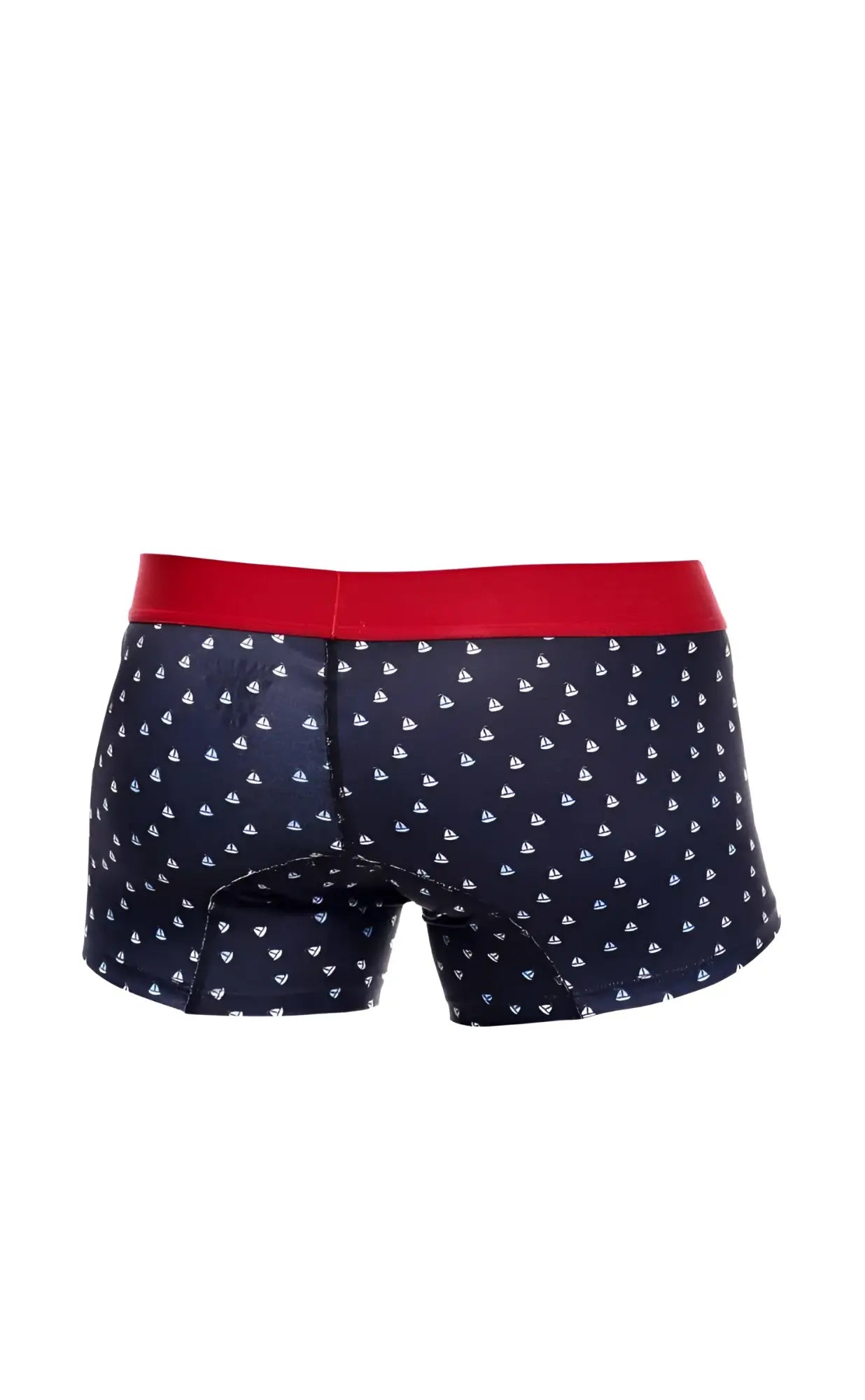 Malebasics navy blue boxer briefs with red waistband and white sailboat pattern in 3-pack trunk boats set