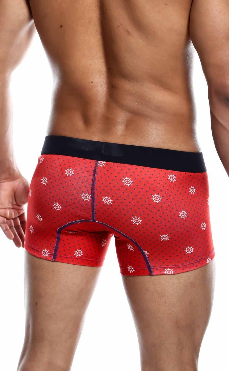 Malebasics 3-pack trunk timon featuring red men’s boxer briefs with black waistband and white ship wheel patterns