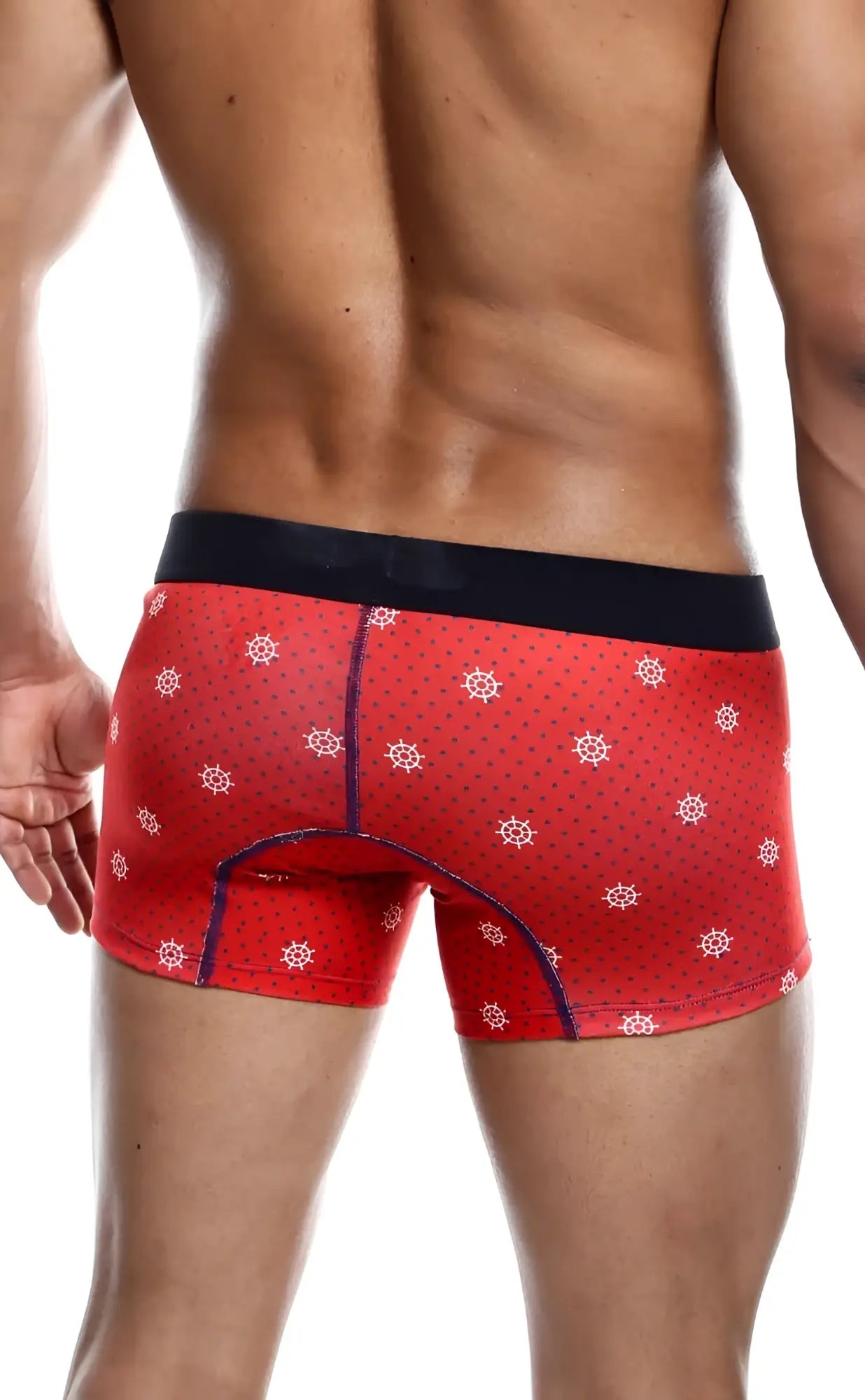 Malebasics 3-pack trunk timon red men’s boxer briefs with black waistband and white ship wheel patterns