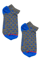 Malebasics ankle sock rombos gray with blue polka dots bright blue toe heel and red sole trim