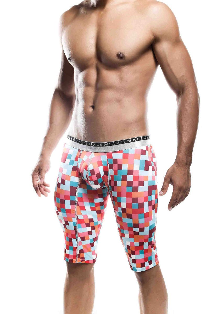 Men’s malebasics athletic new hipster boxer brief mb204 with colorful pixel pattern and gray branded waistband