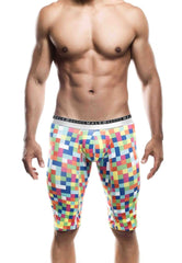 Vibrant pixelated pattern malebasics athletic new hipster boxer brief mb204 in bright colors with elastic branded waistband