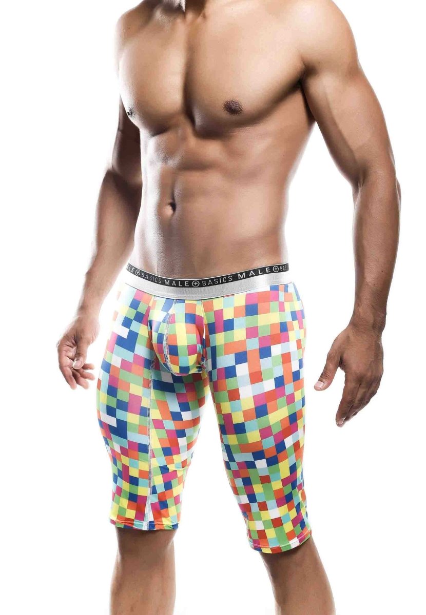 Malebasics athletic new hipster boxer brief mb204 multicolored pixel patterned men’s briefs with white logo waistband