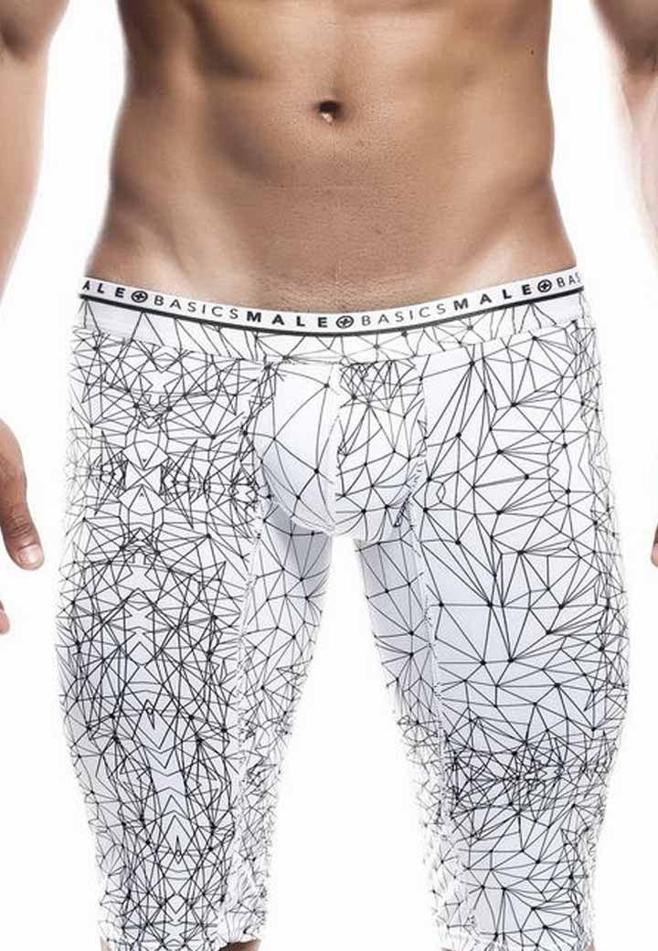 Malebasics athletic new hipster boxer brief mb204 white men’s boxer briefs with bold black geometric line pattern and branded waistband