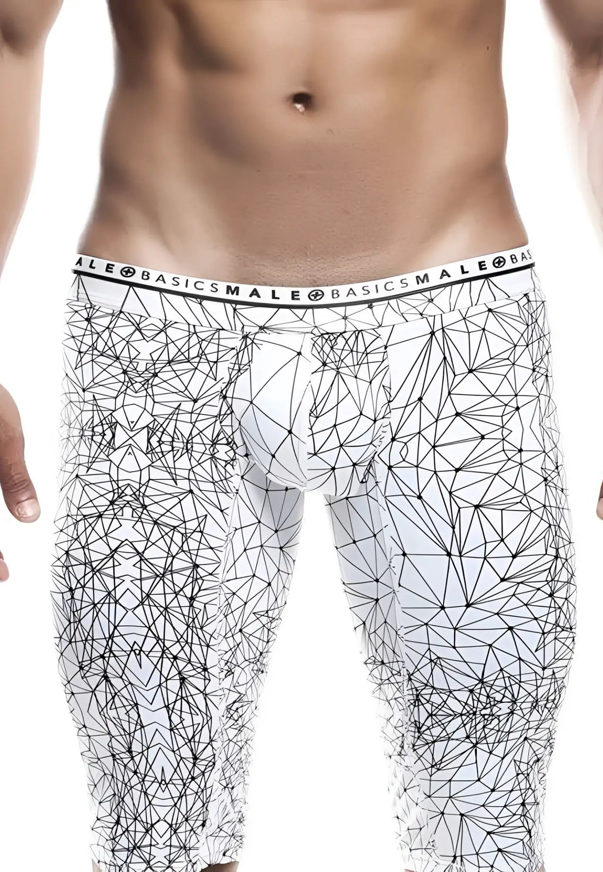 Malebasics athletic new hipster boxer brief mb204 white men’s boxer briefs with bold black geometric line pattern