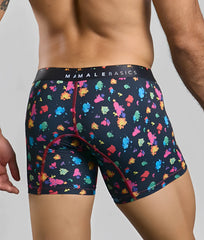 Malebasics boxer brief hipster black splash with vibrant multicolored paint splatter on black base by mama leone basics