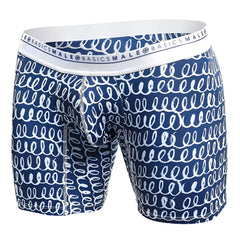 Malebasics boxer brief hipster crete in blue and white patterned fabric with a repeating swirl design for men