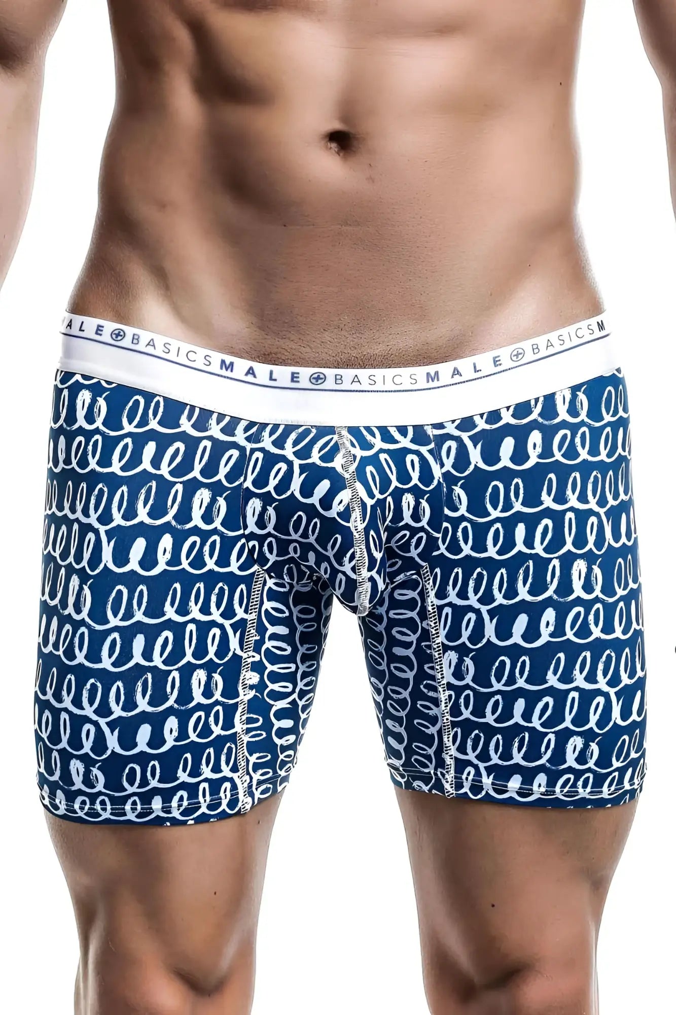 Malebasics boxer brief hipster crete in blue and white patterned cotton with swirl design for comfortable daily wear