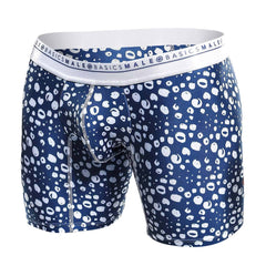 Blue and white leopard print boxer briefs with branded elastic waistband from malebasics boxer brief hipster paros
