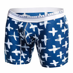 Blue and white patterned malebasics boxer brief hipster santorini with branded elastic waistband for comfortable wear