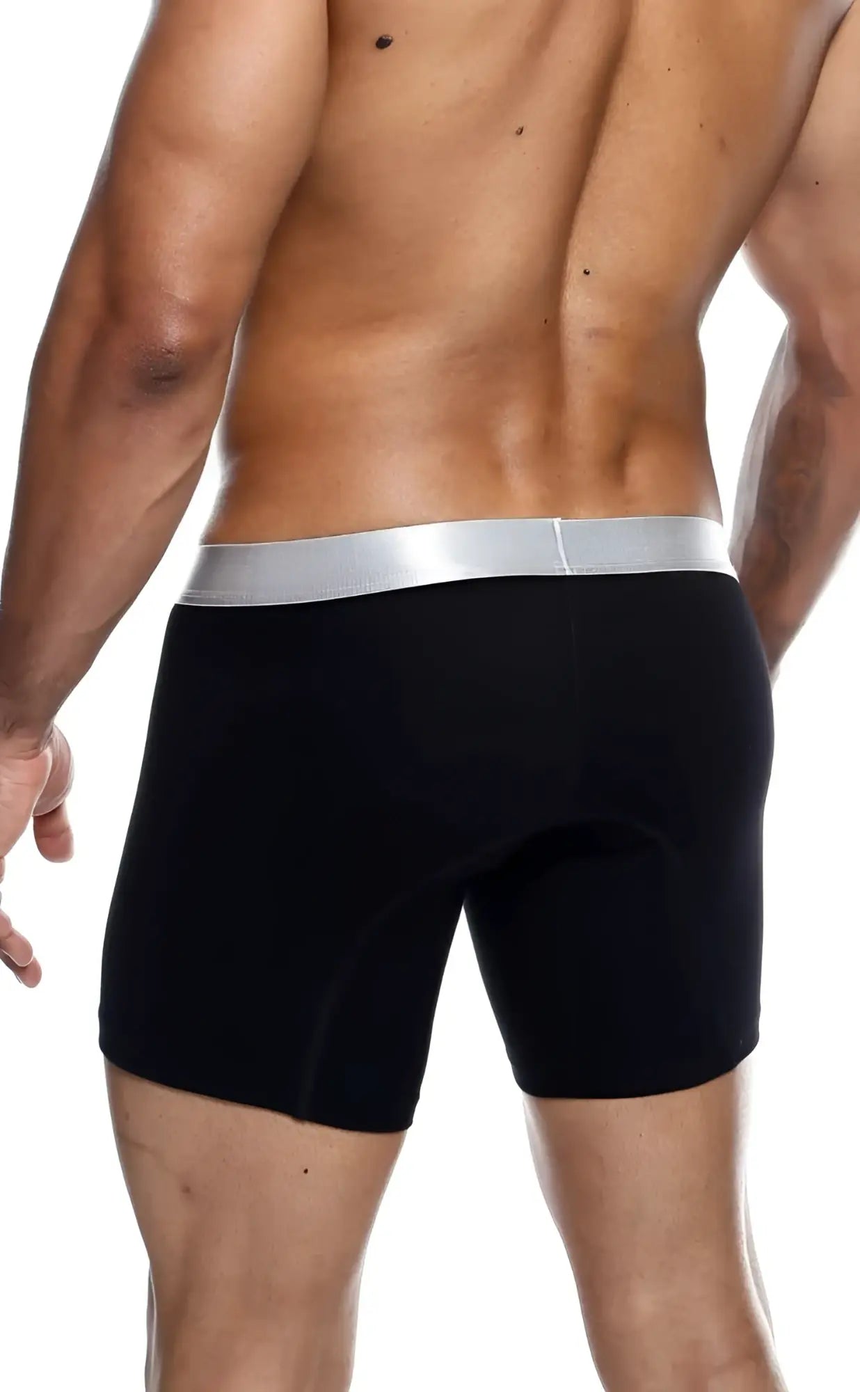 Black malebasics boxer brief pima with sleek silver waistband made from soft breathable fabric for everyday comfort