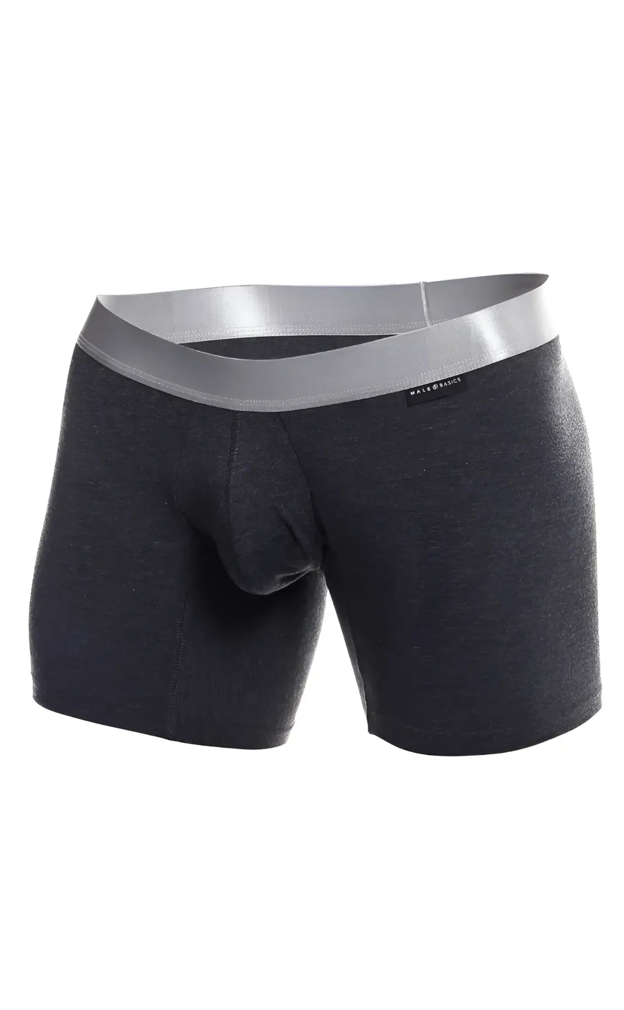 Dark gray textured male basics boxer brief pima with contrasting silver waistband made from pima cotton