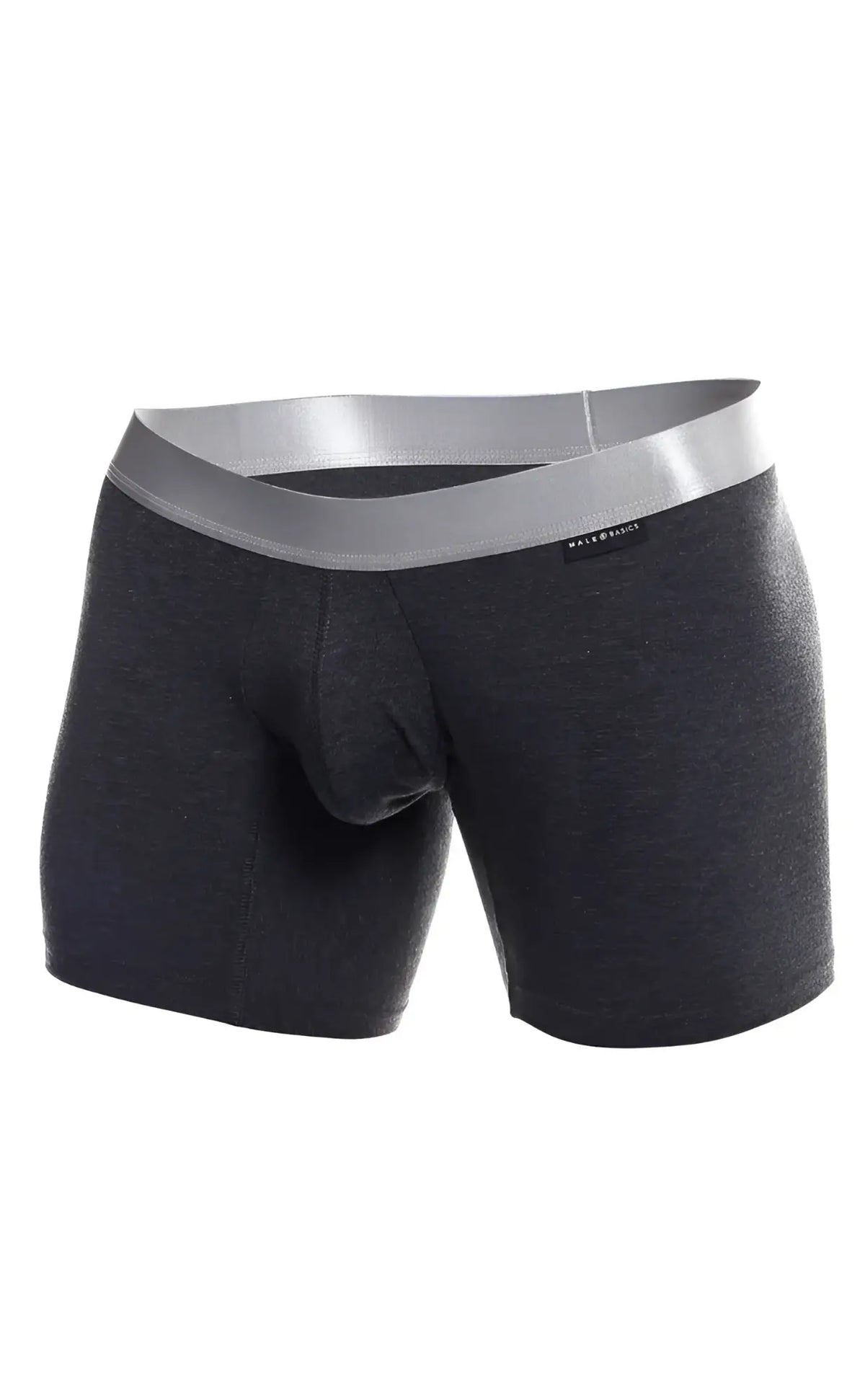 Dark gray textured male basics boxer brief pima with contrasting silver waistband made from pima cotton