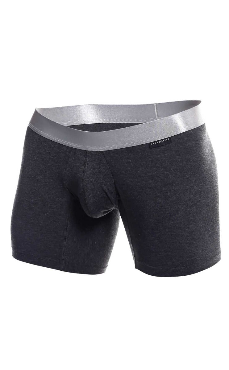 Dark gray textured male basics boxer brief pima with contrasting silver waistband made from pima cotton