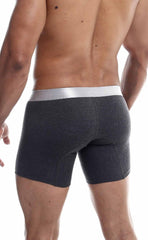 Malebasics boxer brief pima in dark gray heathered fabric with silver waistband made from soft pima cotton