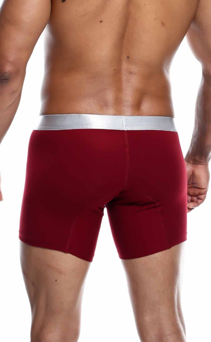 Red malebasics boxer brief pima with silver waistband made from soft pima cotton for comfortable everyday wear