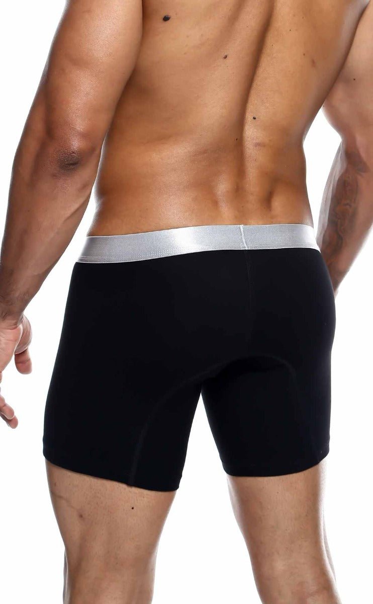 Black malebasics boxer brief pima with sleek silver waistband made from soft breathable fabric for everyday comfort